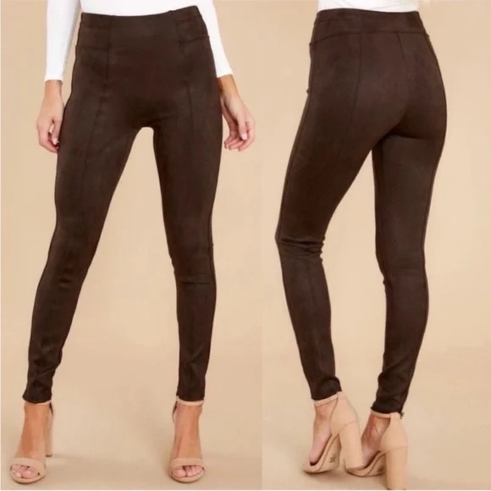 Spanx High Waist Faux Suede Leggigs, Chocolate Brown, Size M